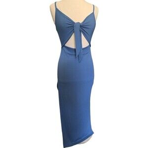 LYANER Tie Knot Cut Out Side Split Hem Sleeveless Knit Bodycon Maxi Dress - M